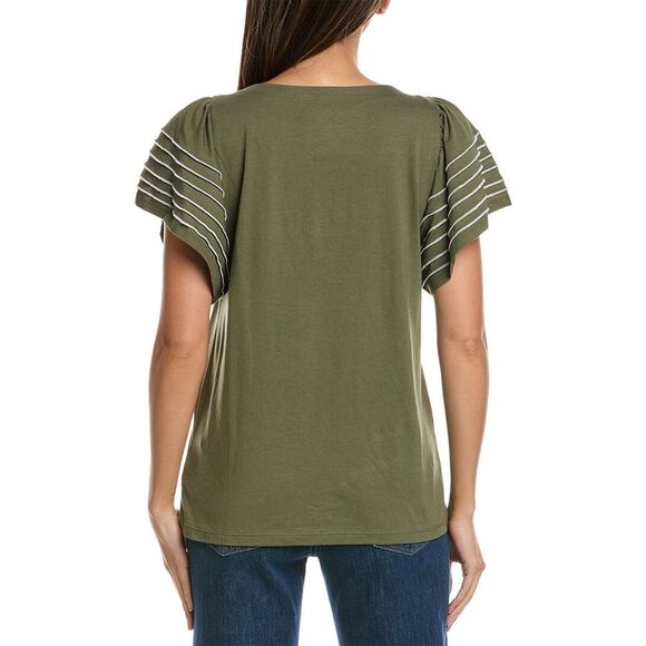 Jones New York Womens Flutter Sleeve Top, Green - Picture 2 of 3